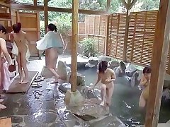Japanese whore house extravaganza with voyeur peek into schoolgirls' hot springs #tokyo #nippon